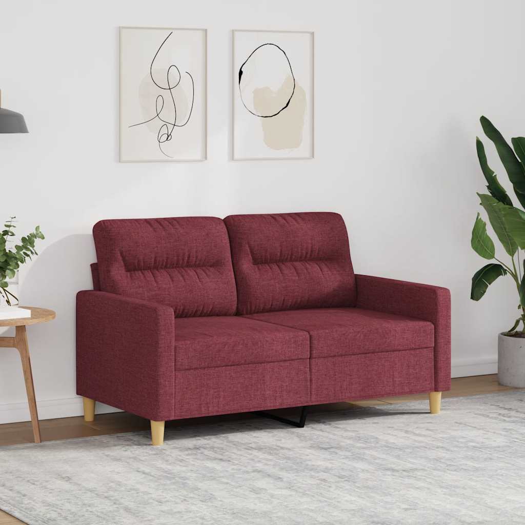 vidaXL Sofa 2-osobowa, winna czerwień, 120 cm, tapicerowana tkaniną