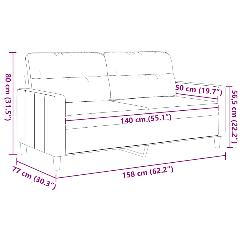vidaXL Sofa 2-osobowa, ciemnoszara, 140 cm, tapicerowana tkaniną