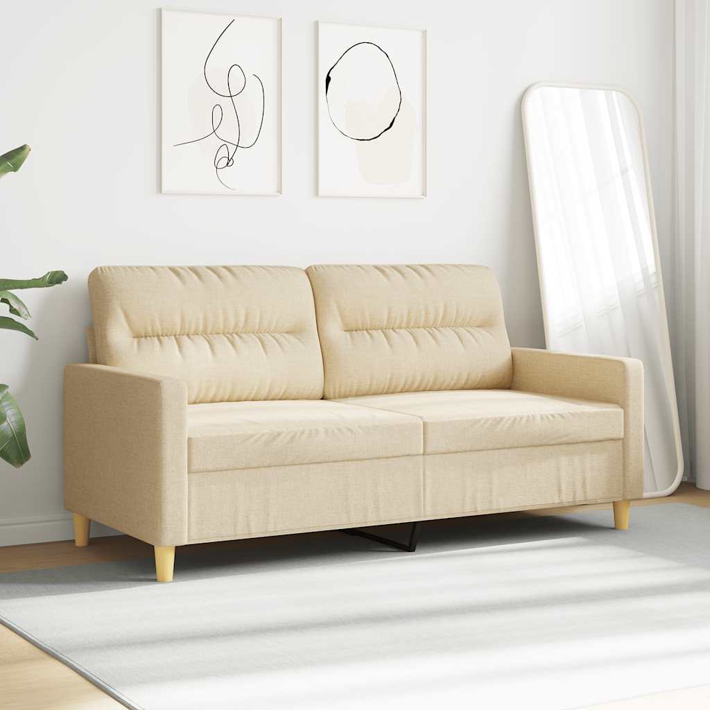 vidaXL 2-osobowa sofa, kremowa, 140 cm, tapicerowana tkaniną