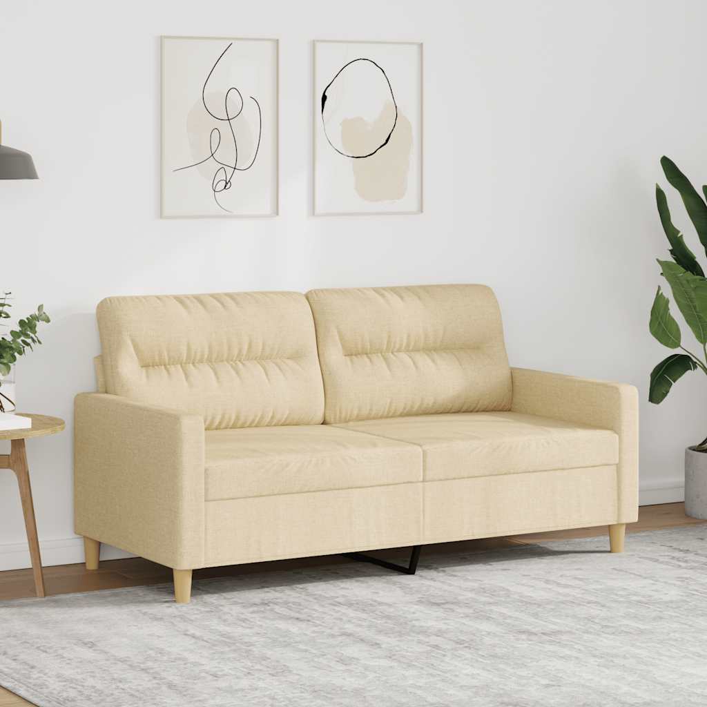 vidaXL 2-osobowa sofa, kremowa, 140 cm, tapicerowana tkaniną