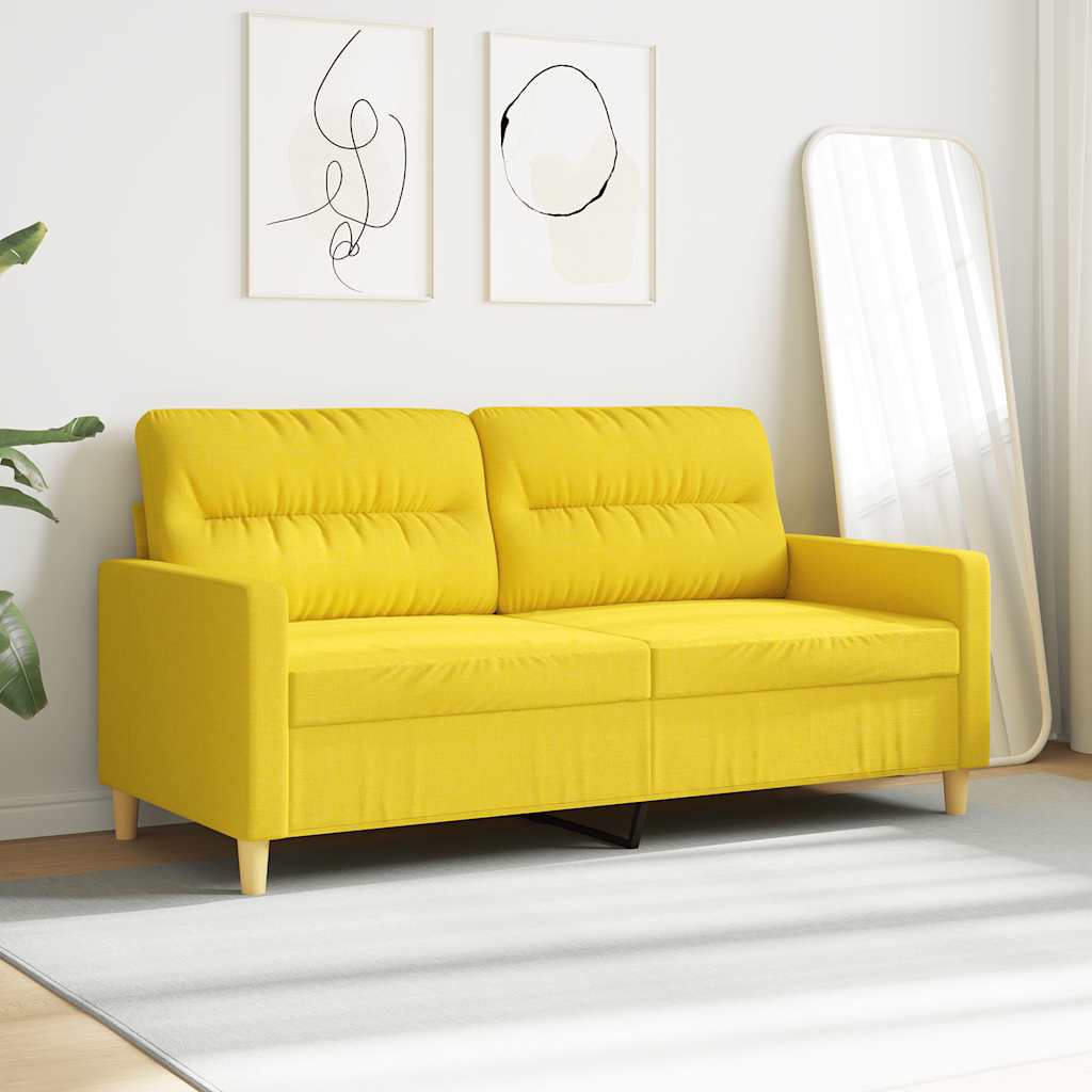 vidaXL Sofa 2-osobowa, jasnożółta, 140 cm, tapicerowana tkaniną