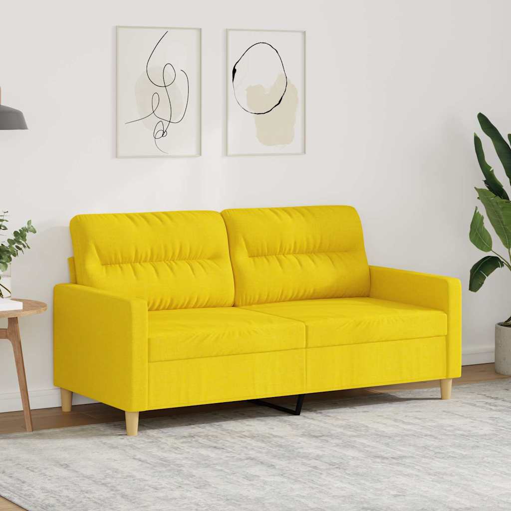 vidaXL Sofa 2-osobowa, jasnożółta, 140 cm, tapicerowana tkaniną