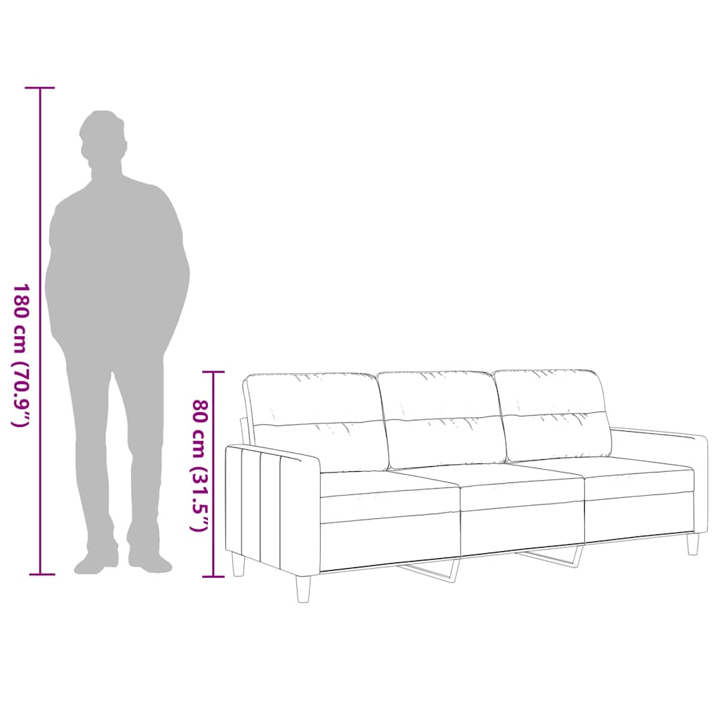 vidaXL Sofa 3-osobowa, jasnoszara, 180 cm, tapicerowana tkaniną