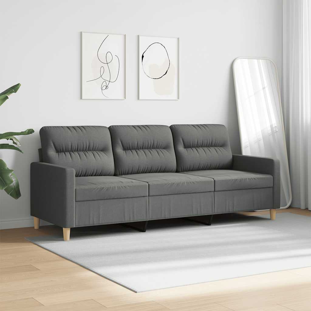vidaXL Sofa 3-osobowa, ciemnoszara, 180 cm, tapicerowana tkaniną
