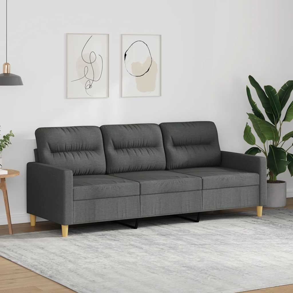 vidaXL Sofa 3-osobowa, ciemnoszara, 180 cm, tapicerowana tkaniną