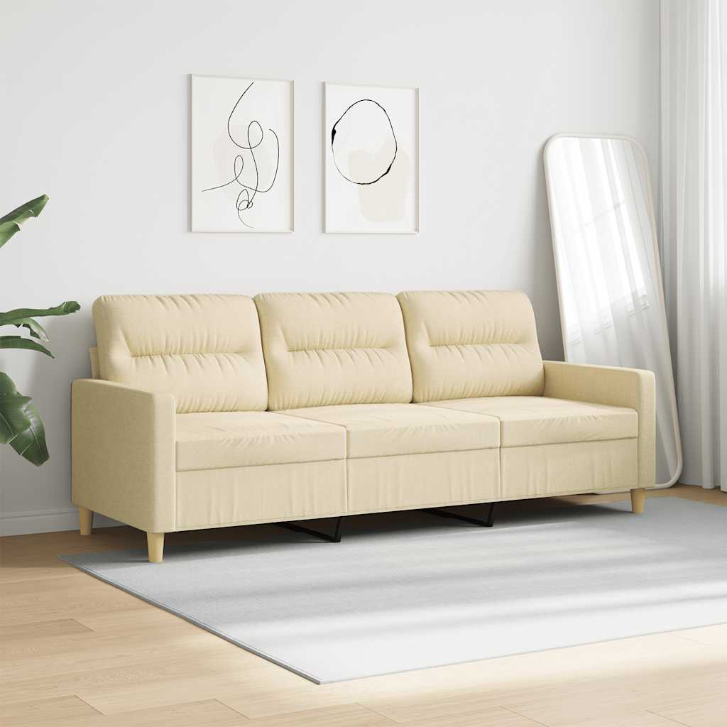 vidaXL 3-osobowa sofa, kremowa, 180 cm, tapicerowana tkaniną