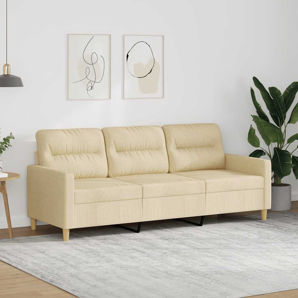 vidaXL 3-osobowa sofa, kremowa, 180 cm, tapicerowana tkaniną