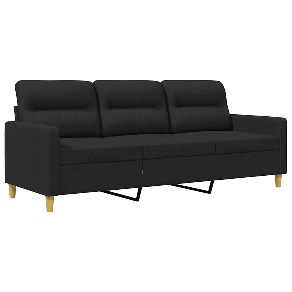 vidaXL Sofa 3-osobowa, czarna, 180 cm, tapicerowana tkaniną