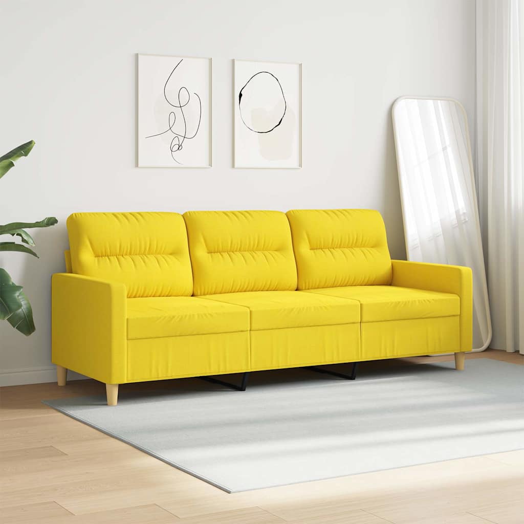 vidaXL Sofa 3-osobowa, jasnożółta, 180 cm, tapicerowana tkaniną