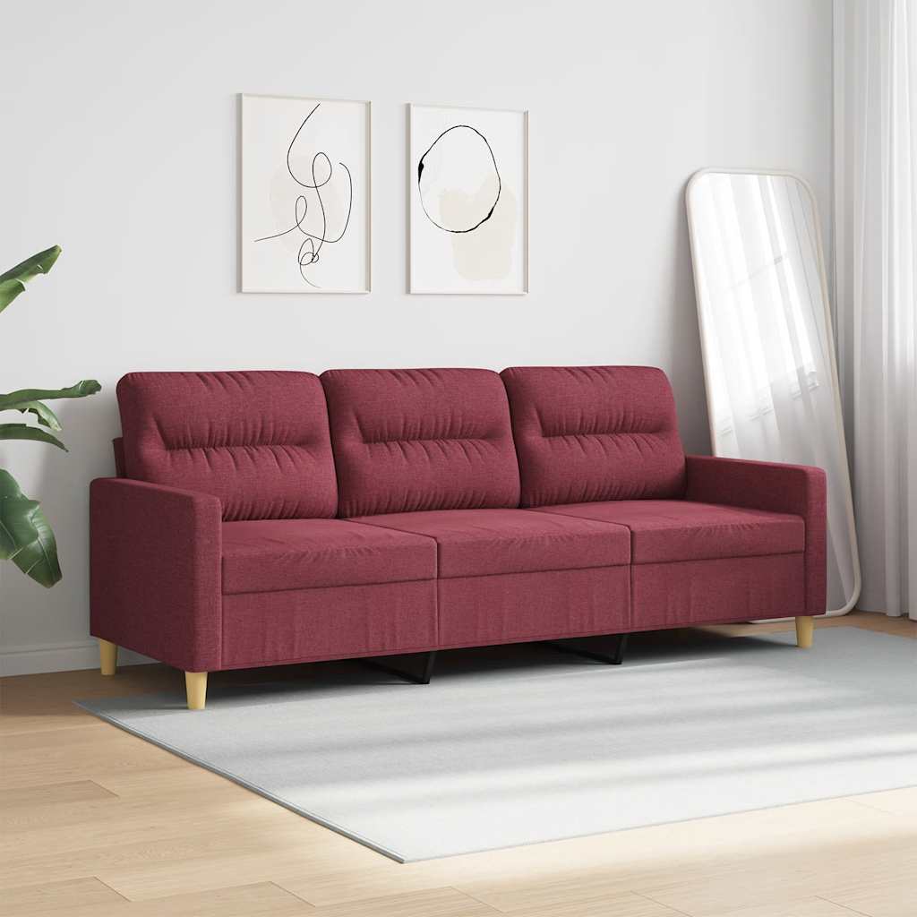 vidaXL Sofa 3-osobowa, winna czerwień, 180 cm,tapicerowana tkaniną