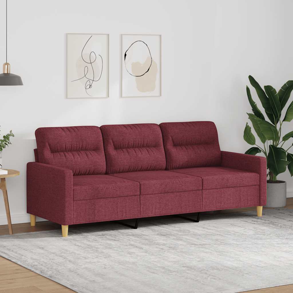 vidaXL Sofa 3-osobowa, winna czerwień, 180 cm,tapicerowana tkaniną