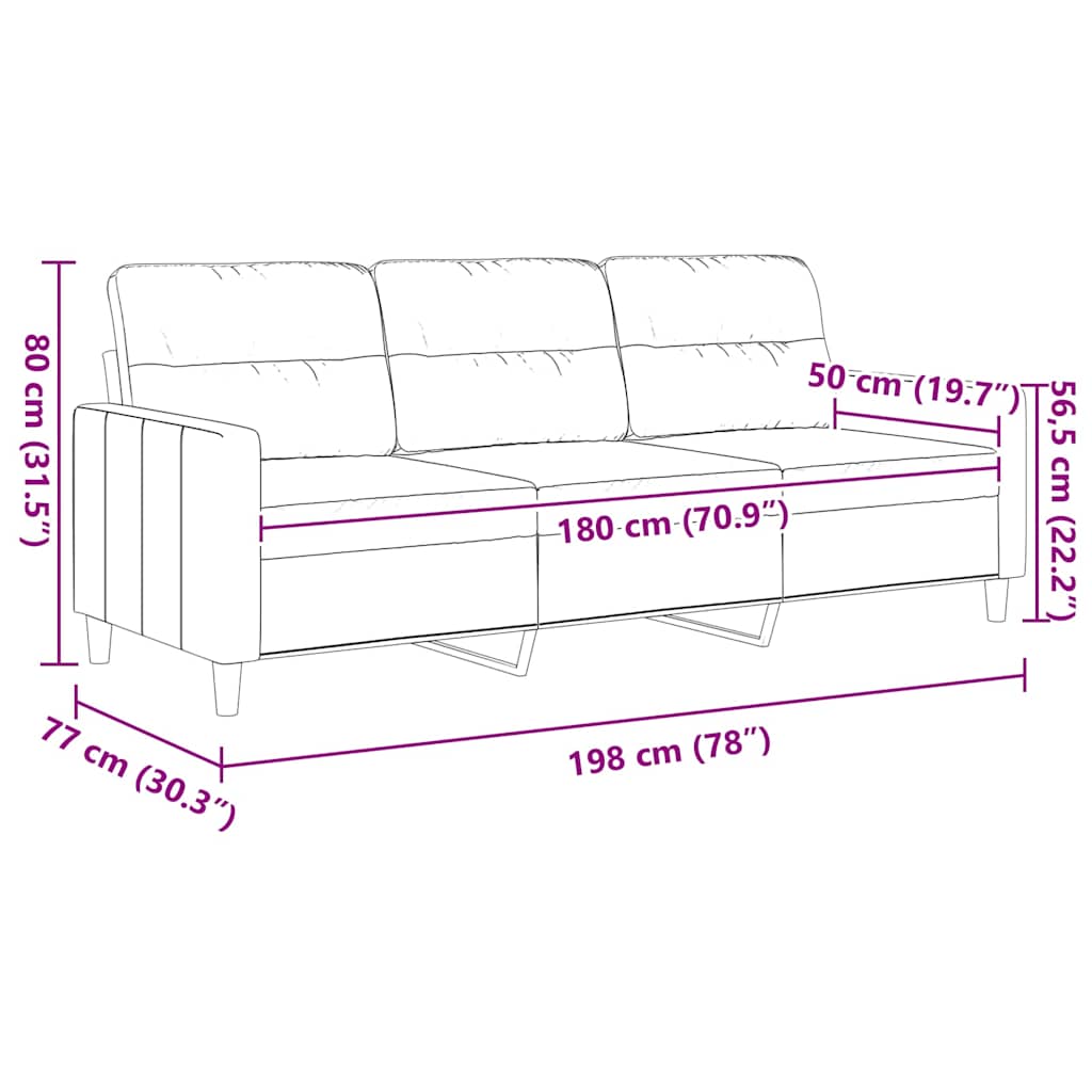 vidaXL Sofa 3-osobowa, kolor taupe, 180 cm, tapicerowana tkaniną