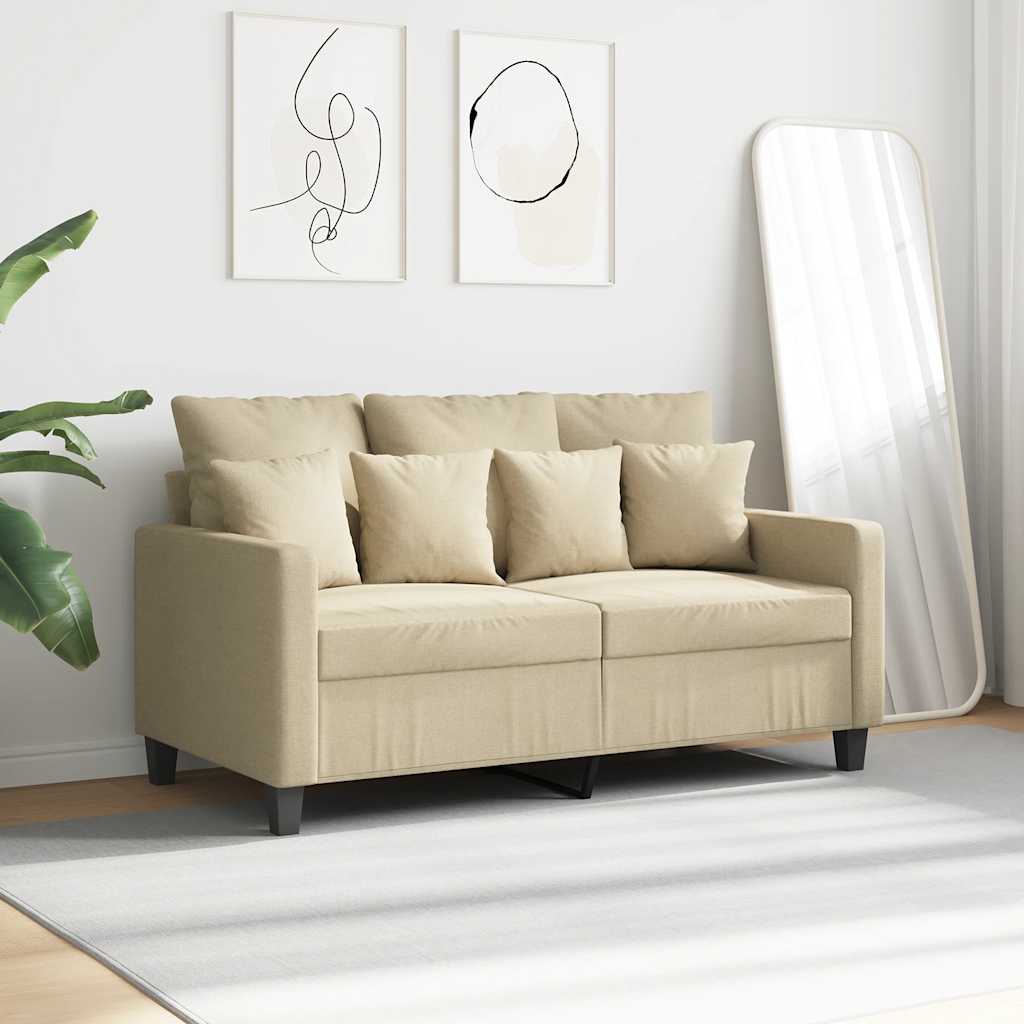 vidaXL 2-osobowa sofa, kremowa, 120 cm, tapicerowana tkaniną