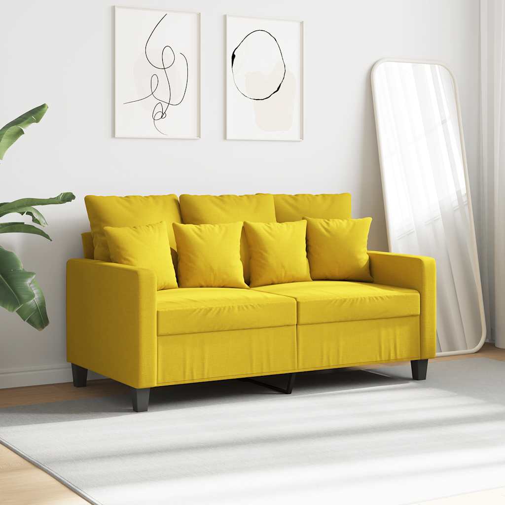 vidaXL Sofa 2-osobowa, jasnożółta, 120 cm, tapicerowana tkaniną
