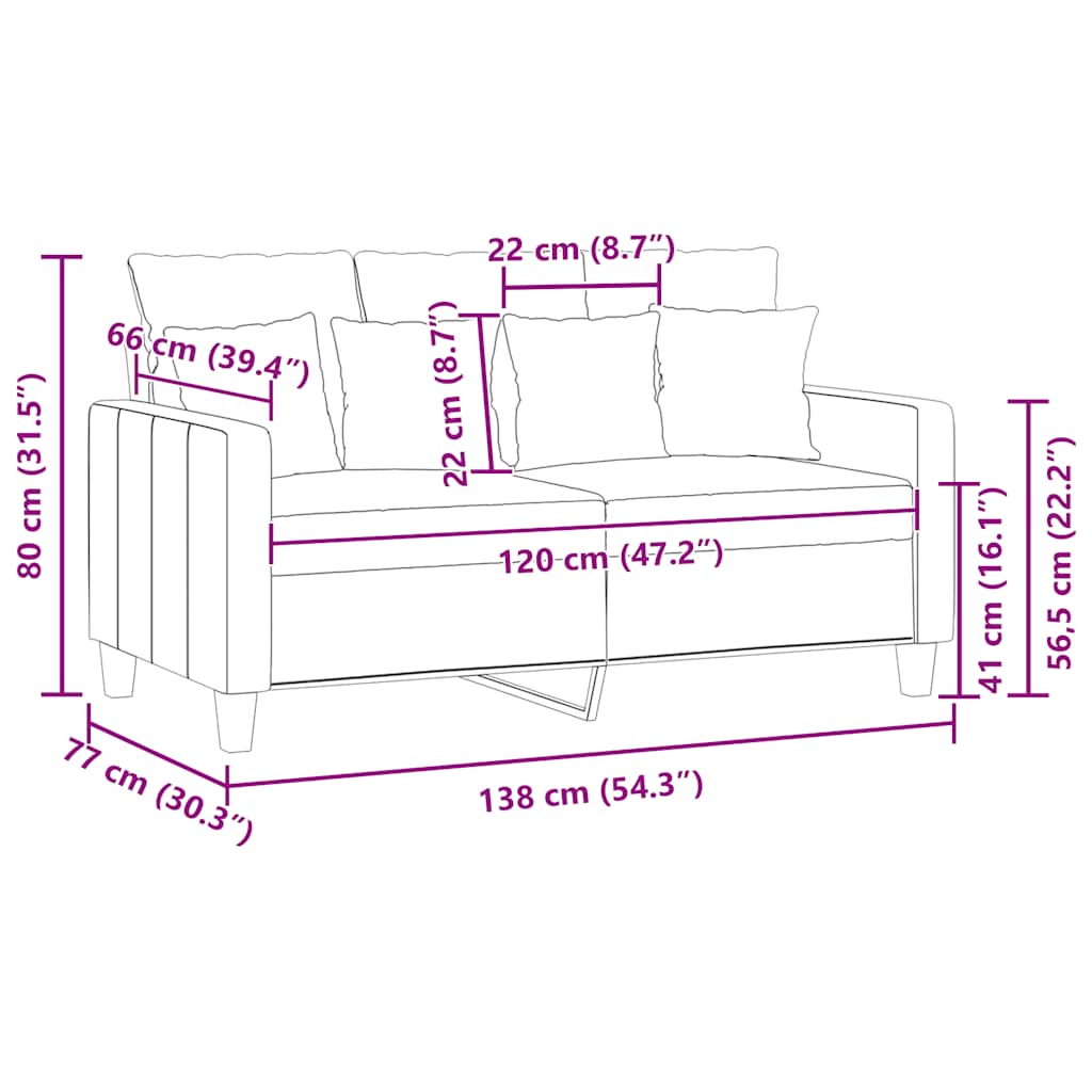 vidaXL Sofa 2-osobowa, jasnożółta, 120 cm, tapicerowana tkaniną