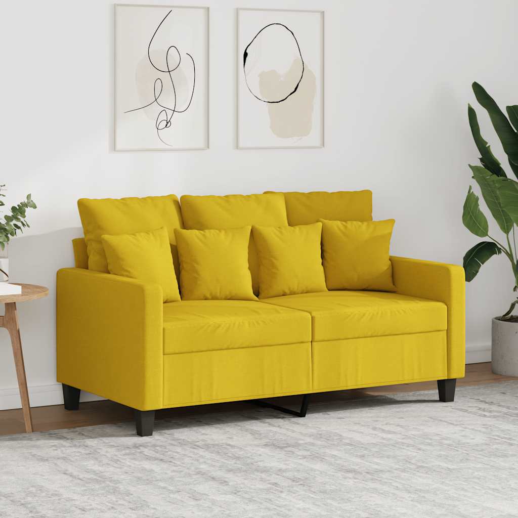 vidaXL Sofa 2-osobowa, jasnożółta, 120 cm, tapicerowana tkaniną