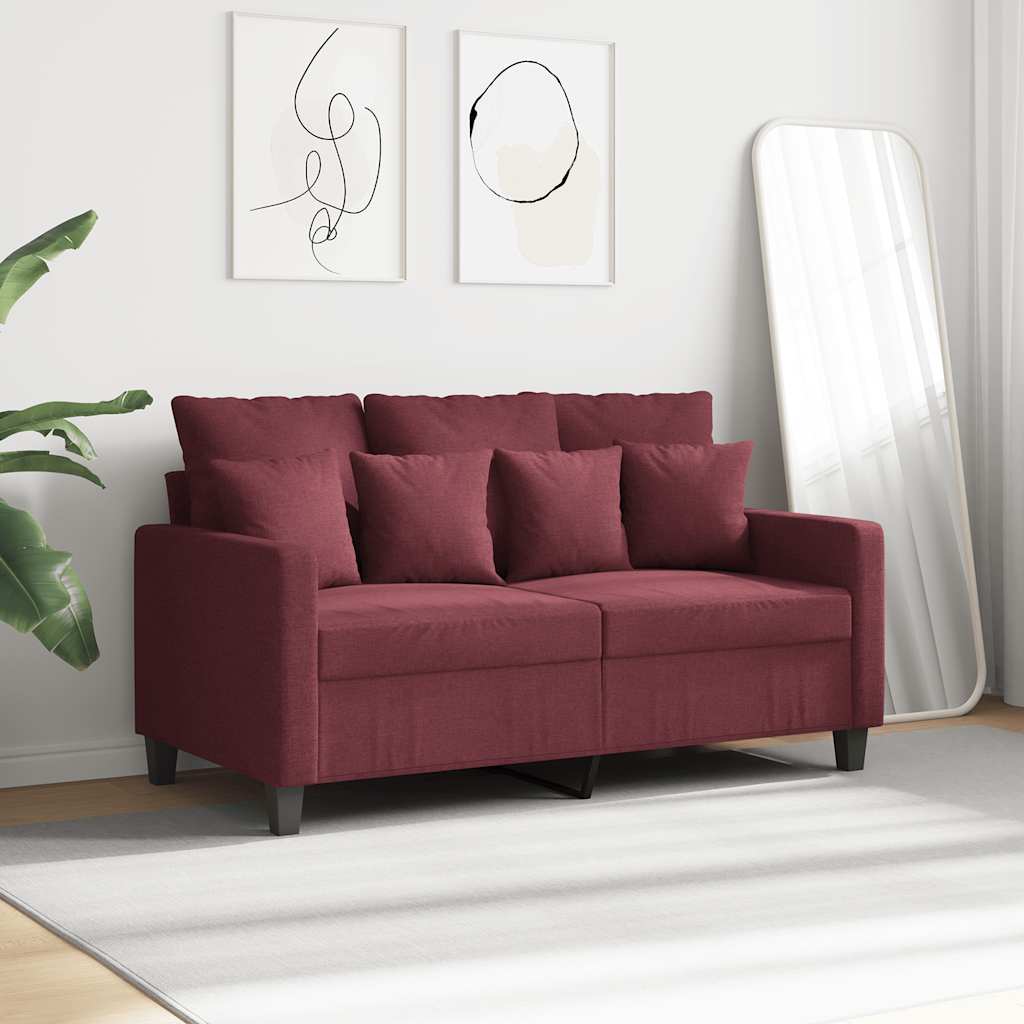 vidaXL Sofa 2-osobowa, winna czerwień, 120 cm, tapicerowana tkaniną