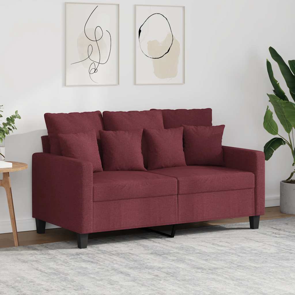 vidaXL Sofa 2-osobowa, winna czerwień, 120 cm, tapicerowana tkaniną
