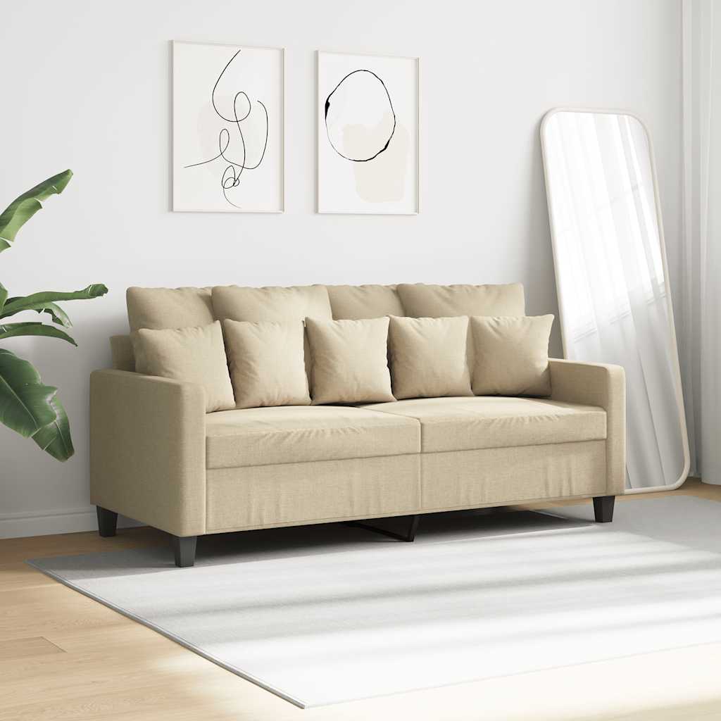vidaXL 2-osobowa sofa, kremowa, 140 cm, tapicerowana tkaniną