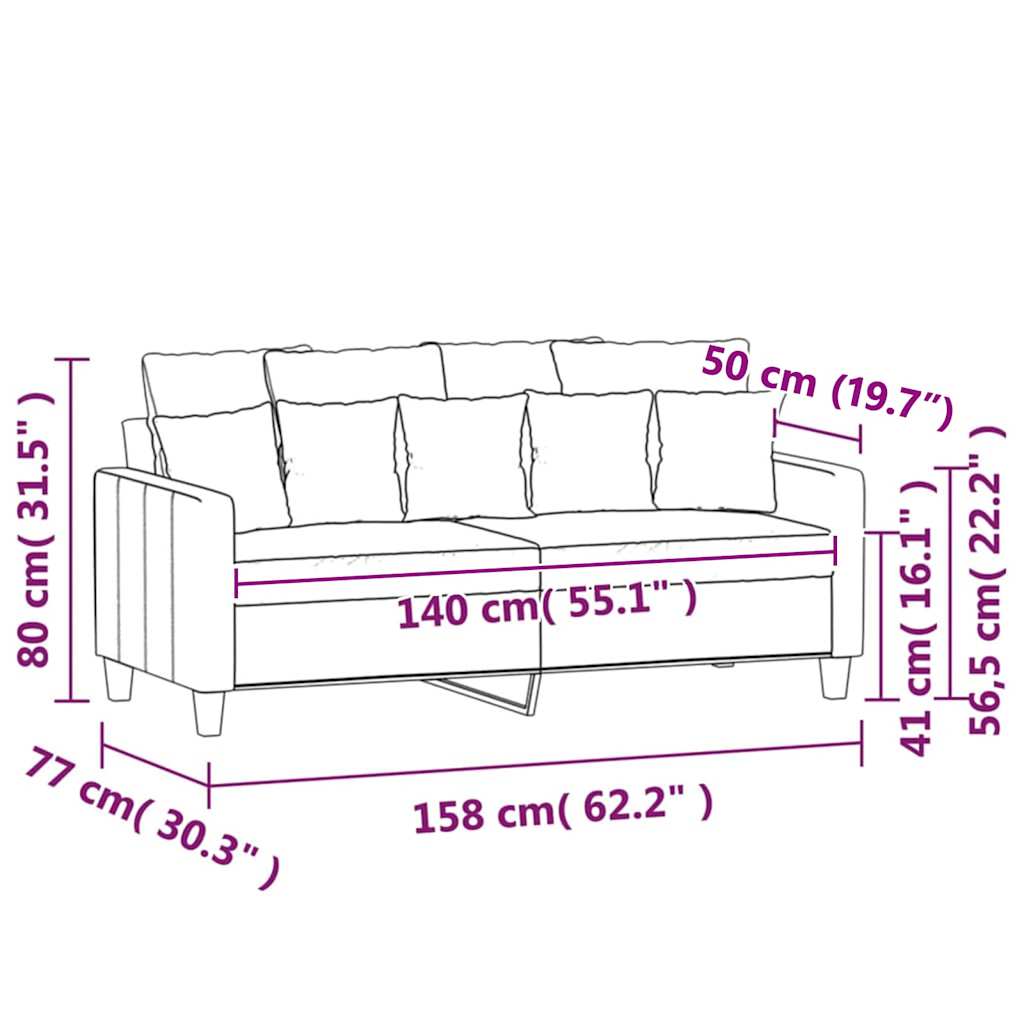 vidaXL 2-osobowa sofa, kremowa, 140 cm, tapicerowana tkaniną