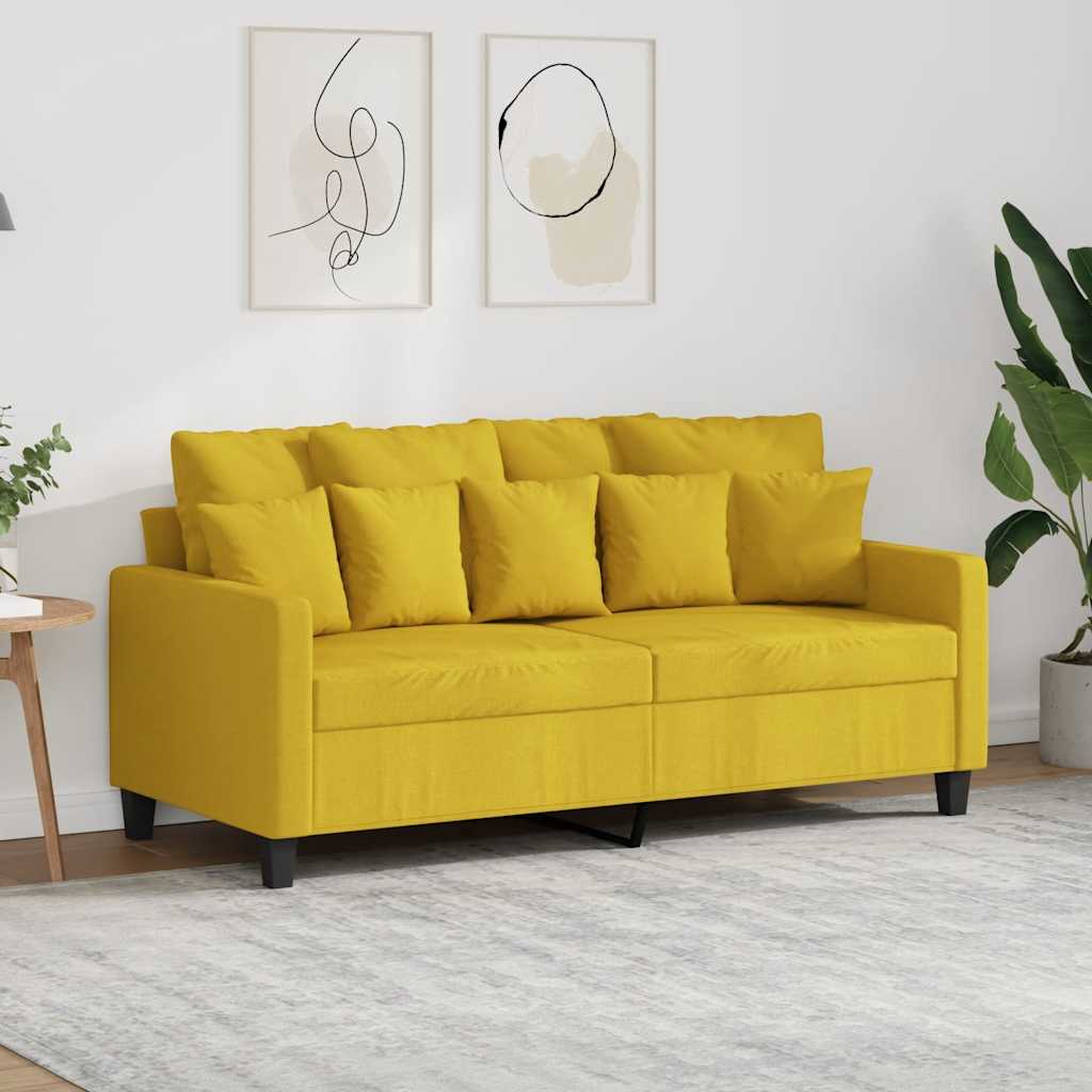 vidaXL Sofa 2-osobowa, jasnożółta, 140 cm, tapicerowana tkaniną