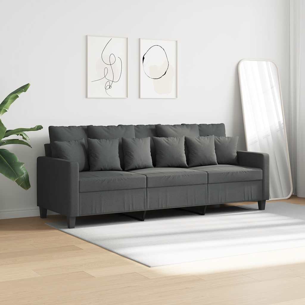 vidaXL Sofa 3-osobowa, ciemnoszara, 180 cm, tapicerowana tkaniną