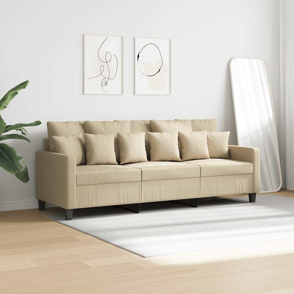 vidaXL 3-osobowa sofa, kremowa, 180 cm, tapicerowana tkaniną