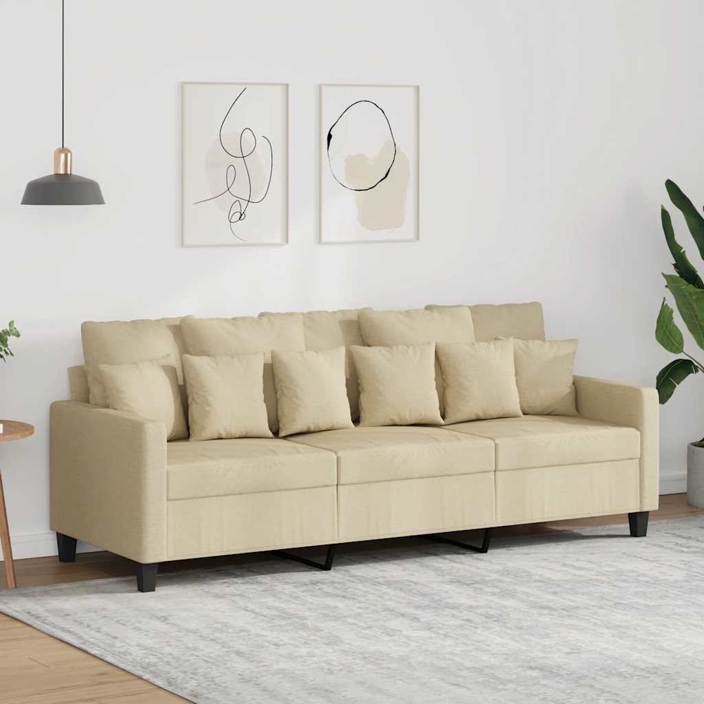 vidaXL 3-osobowa sofa, kremowa, 180 cm, tapicerowana tkaniną