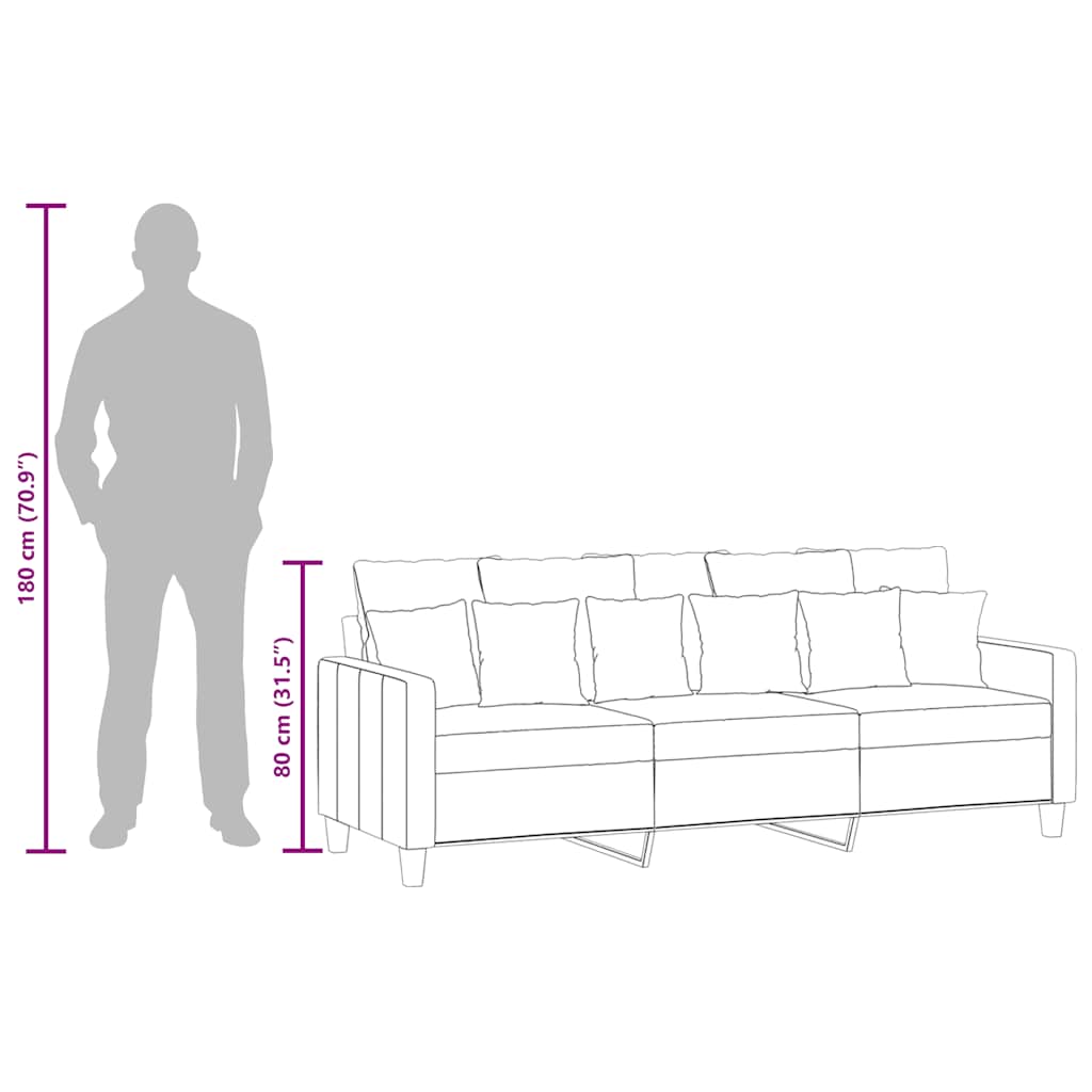 vidaXL Sofa 3-osobowa, brązowa, 180 cm, tapicerowana tkaniną
