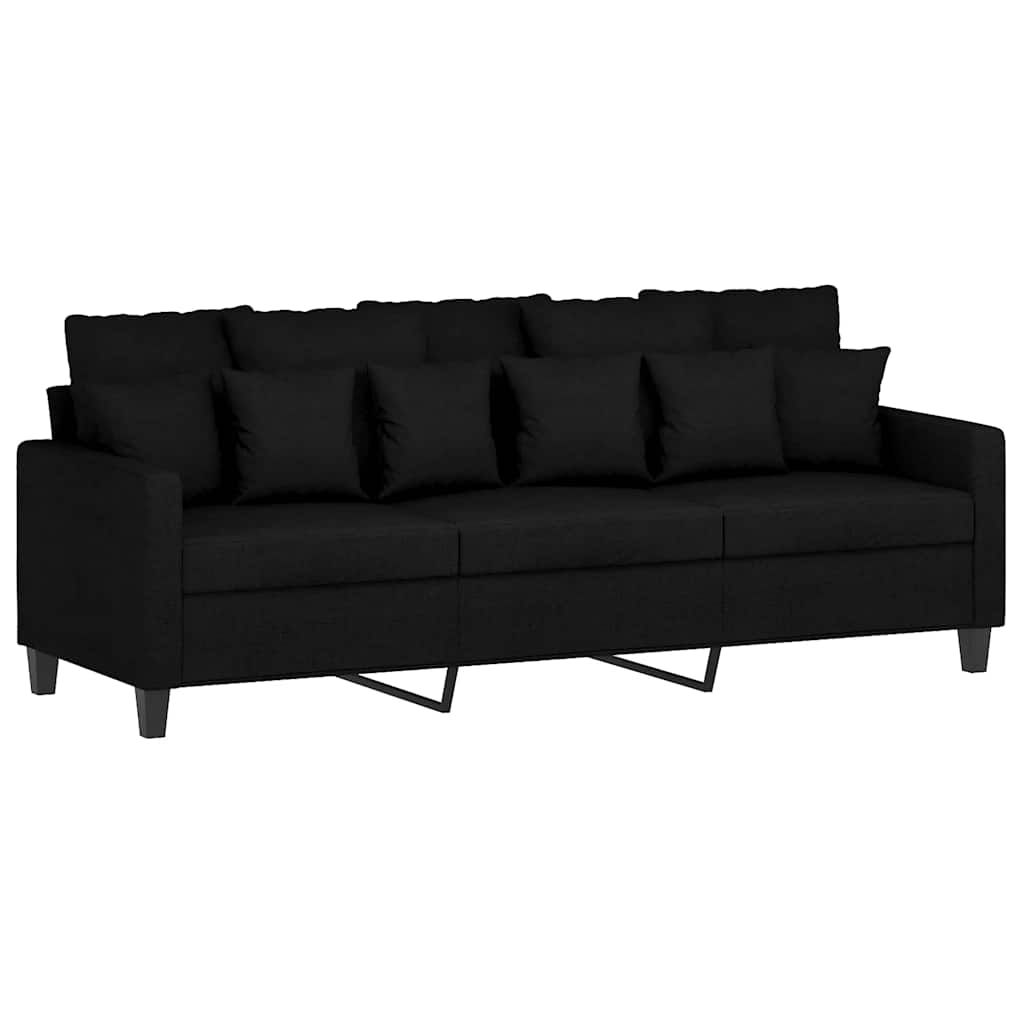 vidaXL Sofa 3-osobowa, czarna, 180 cm, tapicerowana tkaniną