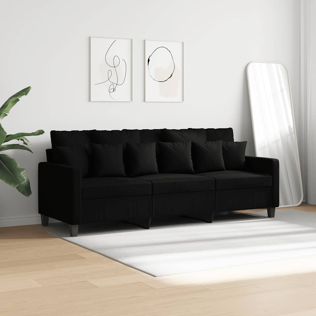 vidaXL Sofa 3-osobowa, czarna, 180 cm, tapicerowana tkaniną