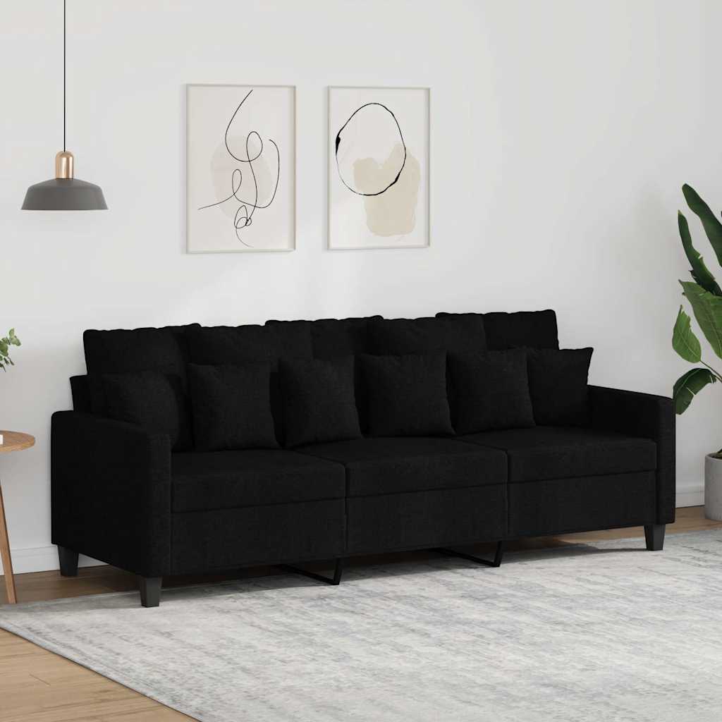 vidaXL Sofa 3-osobowa, czarna, 180 cm, tapicerowana tkaniną