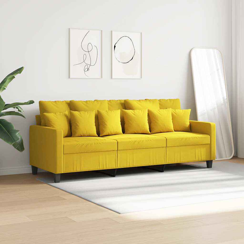 vidaXL Sofa 3-osobowa, jasnożółta, 180 cm, tapicerowana tkaniną