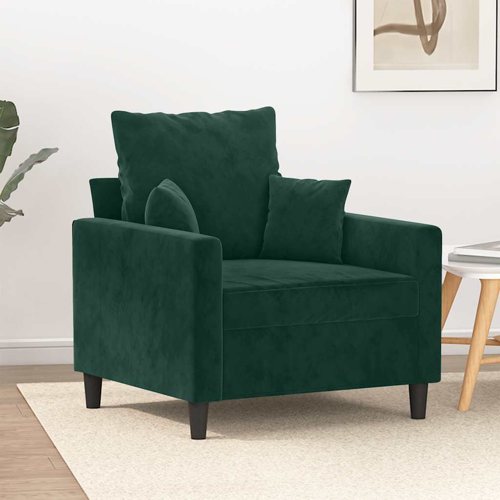 vidaXL Fotel, ciemnozielony, 60 cm, obity aksamitem