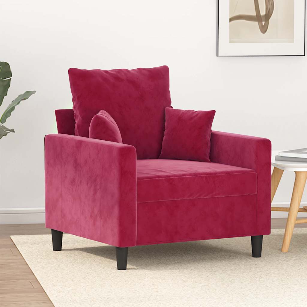 vidaXL Fotel, winna czerwień, 60 cm, obity aksamitem