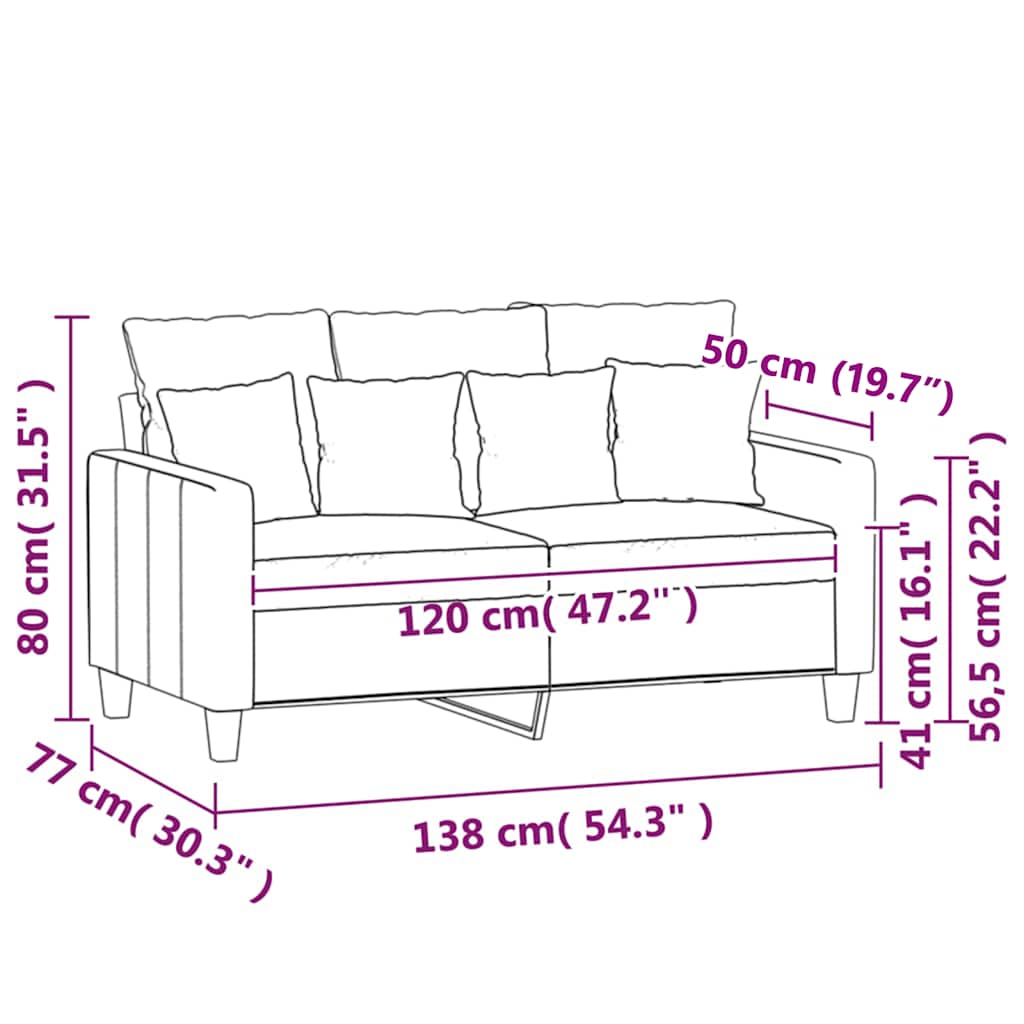 vidaXL Sofa 2-osobowa, różowy, 120 cm, tapicerowana aksamitem
