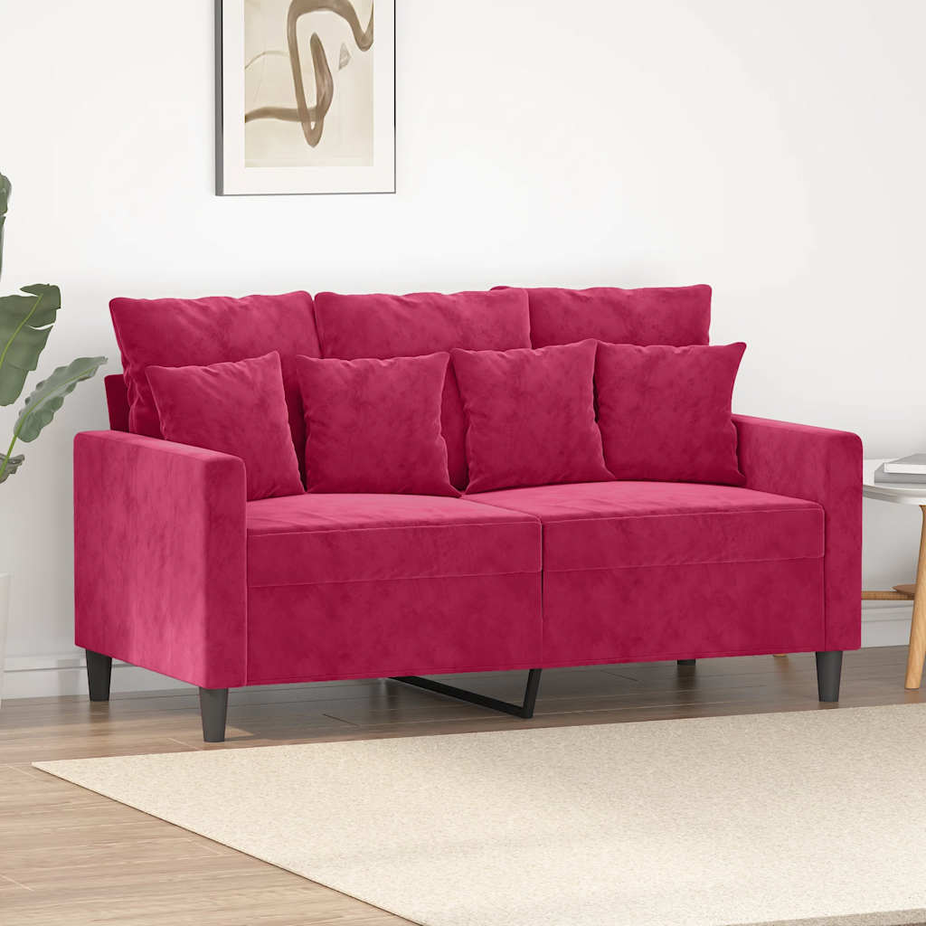 vidaXL Sofa 2-osobowa, winna czerwień, 120 cm, tapicerowana aksamitem