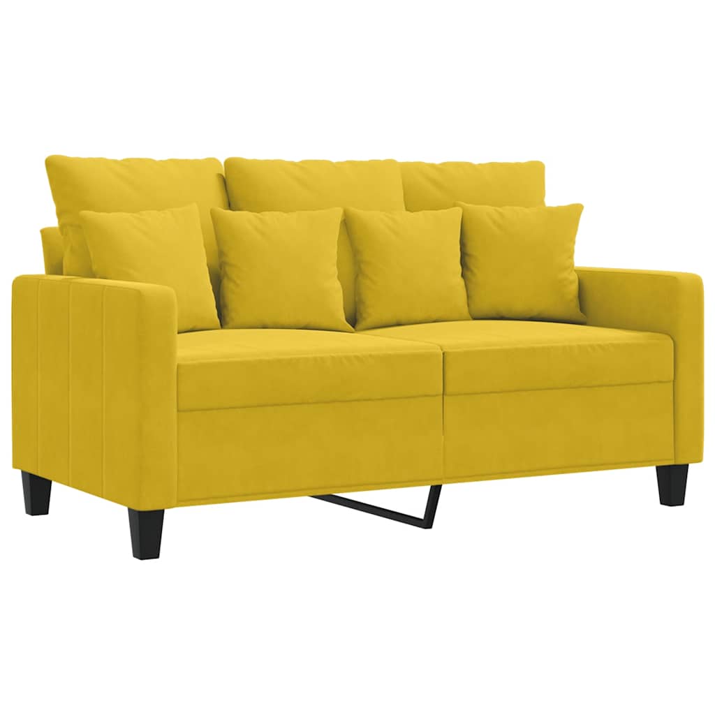vidaXL Sofa 2-osobowa, żółta, 120 cm, tapicerowana aksamitem