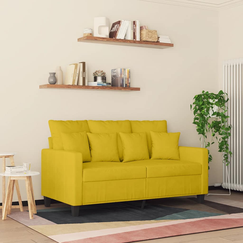 vidaXL Sofa 2-osobowa, żółta, 120 cm, tapicerowana aksamitem
