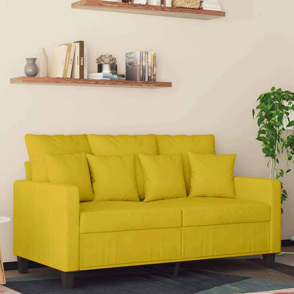 vidaXL Sofa 2-osobowa, żółta, 120 cm, tapicerowana aksamitem