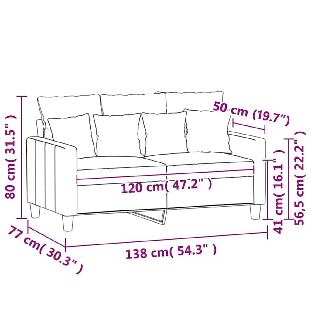 vidaXL Sofa 2-osobowa, brązowy, 120 cm, tapicerowana aksamitem