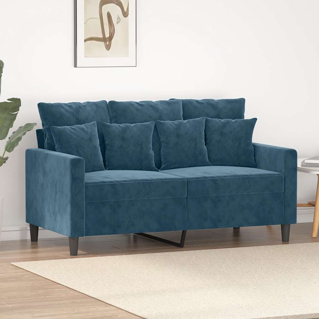 vidaXL Sofa 2-osobowa, niebieski, 120 cm, tapicerowana aksamitem