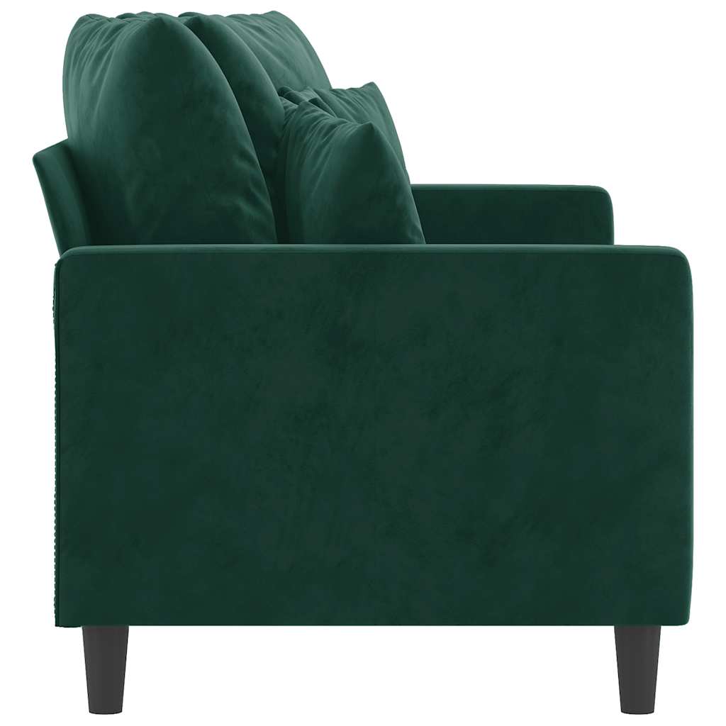 vidaXL Sofa 2-osobowa, ciemnozielona, 140 cm, tapicerowana aksamitem