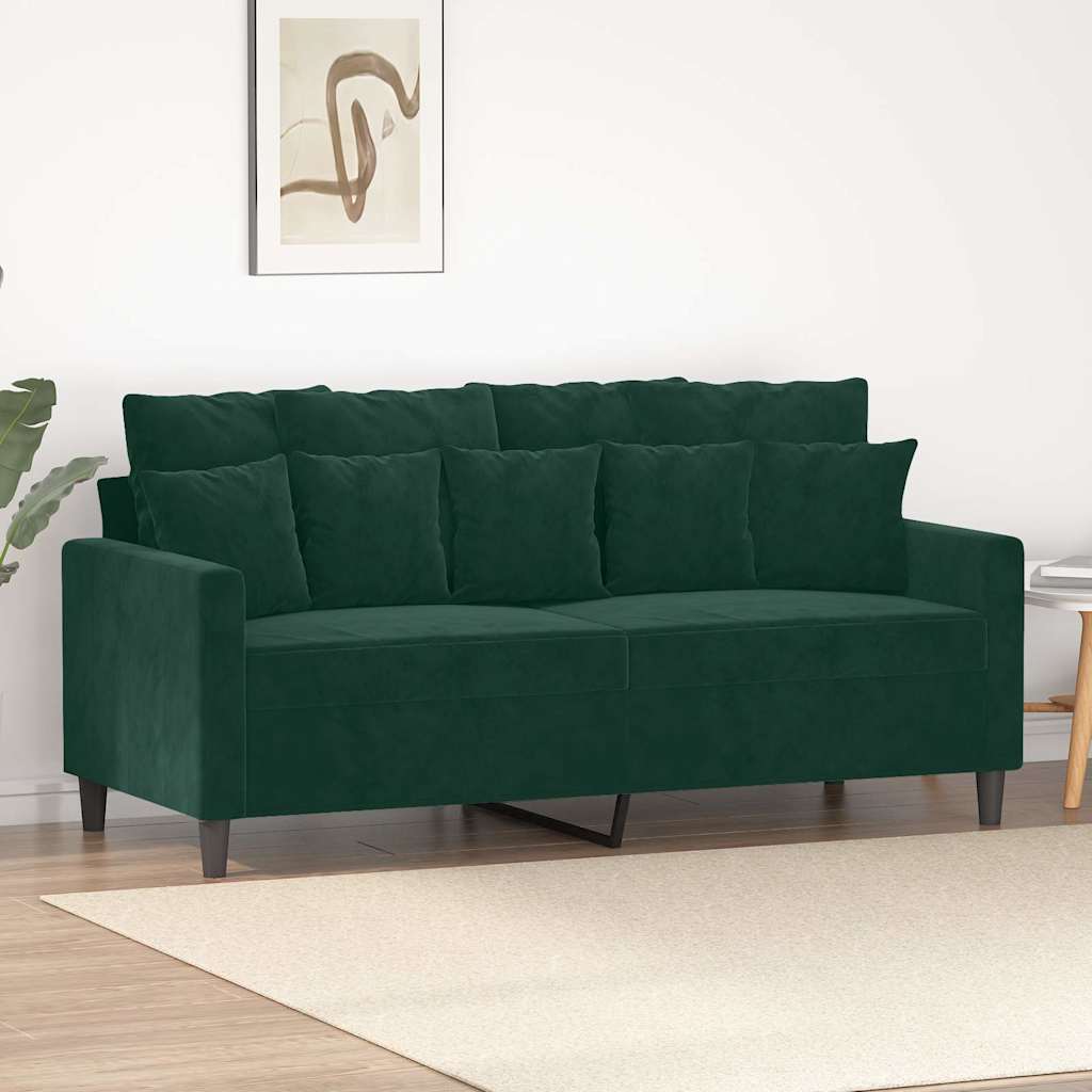 vidaXL Sofa 2-osobowa, ciemnozielona, 140 cm, tapicerowana aksamitem