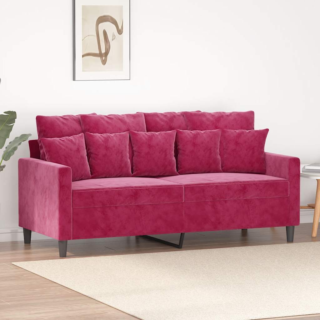 vidaXL Sofa 2-osobowa, winna czerwień, 140 cm, tapicerowana aksamitem