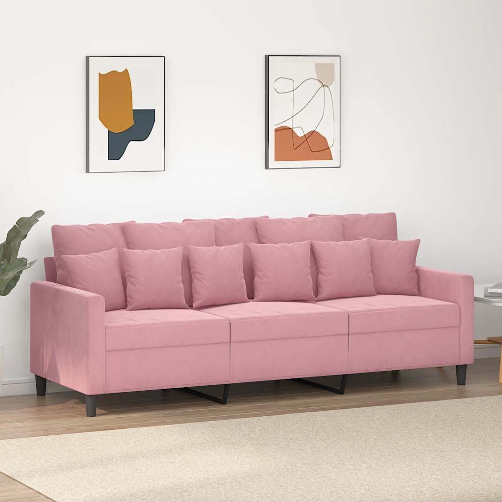 vidaXL Sofa 3-osobowa, różowa, 180 cm, obita aksamitem