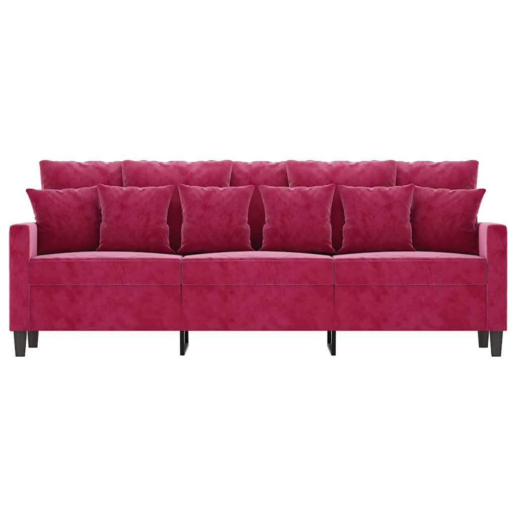 vidaXL Sofa 3-osobowa, winna czerwień, 180 cm, obita aksamitem