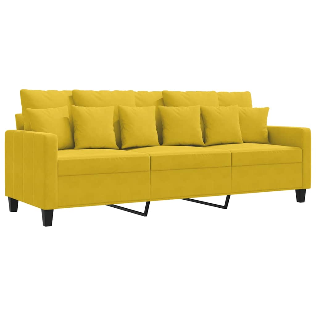 vidaXL Sofa 3-osobowa, żółty, 180 cm, tapicerowana aksamitem