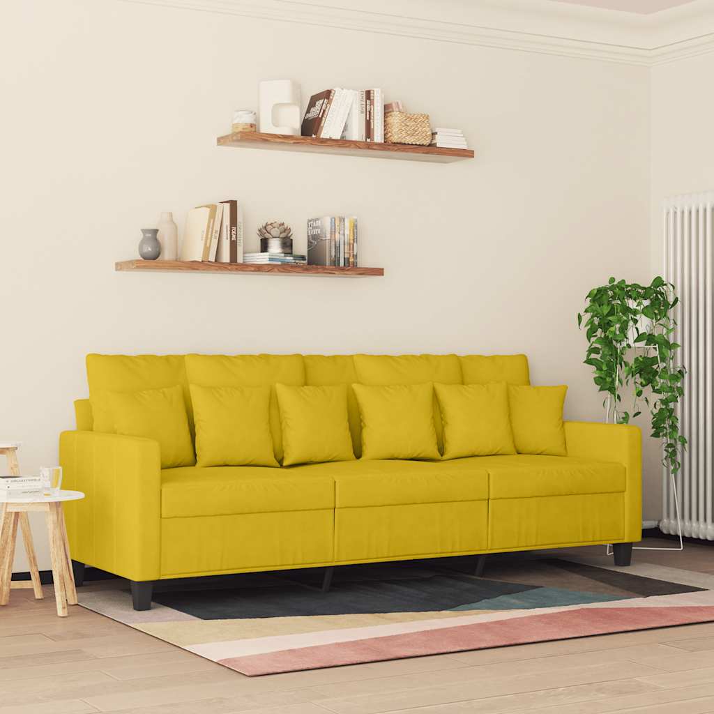 vidaXL Sofa 3-osobowa, żółty, 180 cm, tapicerowana aksamitem