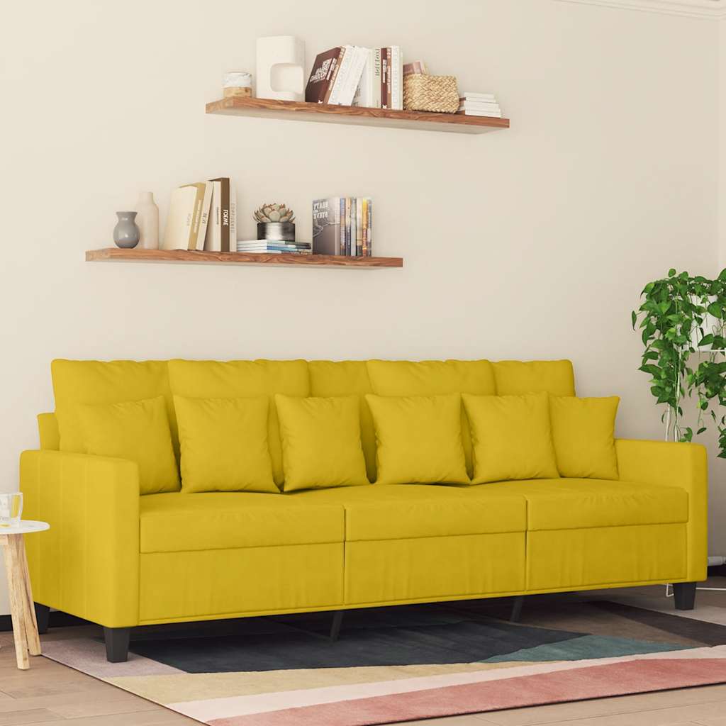 vidaXL Sofa 3-osobowa, żółty, 180 cm, tapicerowana aksamitem